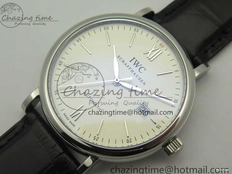 MIROTIME 0303 Supportive Portofino Automatic SS AF 1:1 Best Edition White Dial on Black Croco Leather Strap A 7184